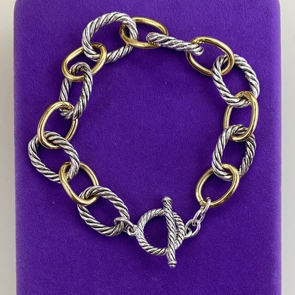 💛 Classic Silver & Gold Cable Chain Toggle Bracelet - Picture 1 of 4